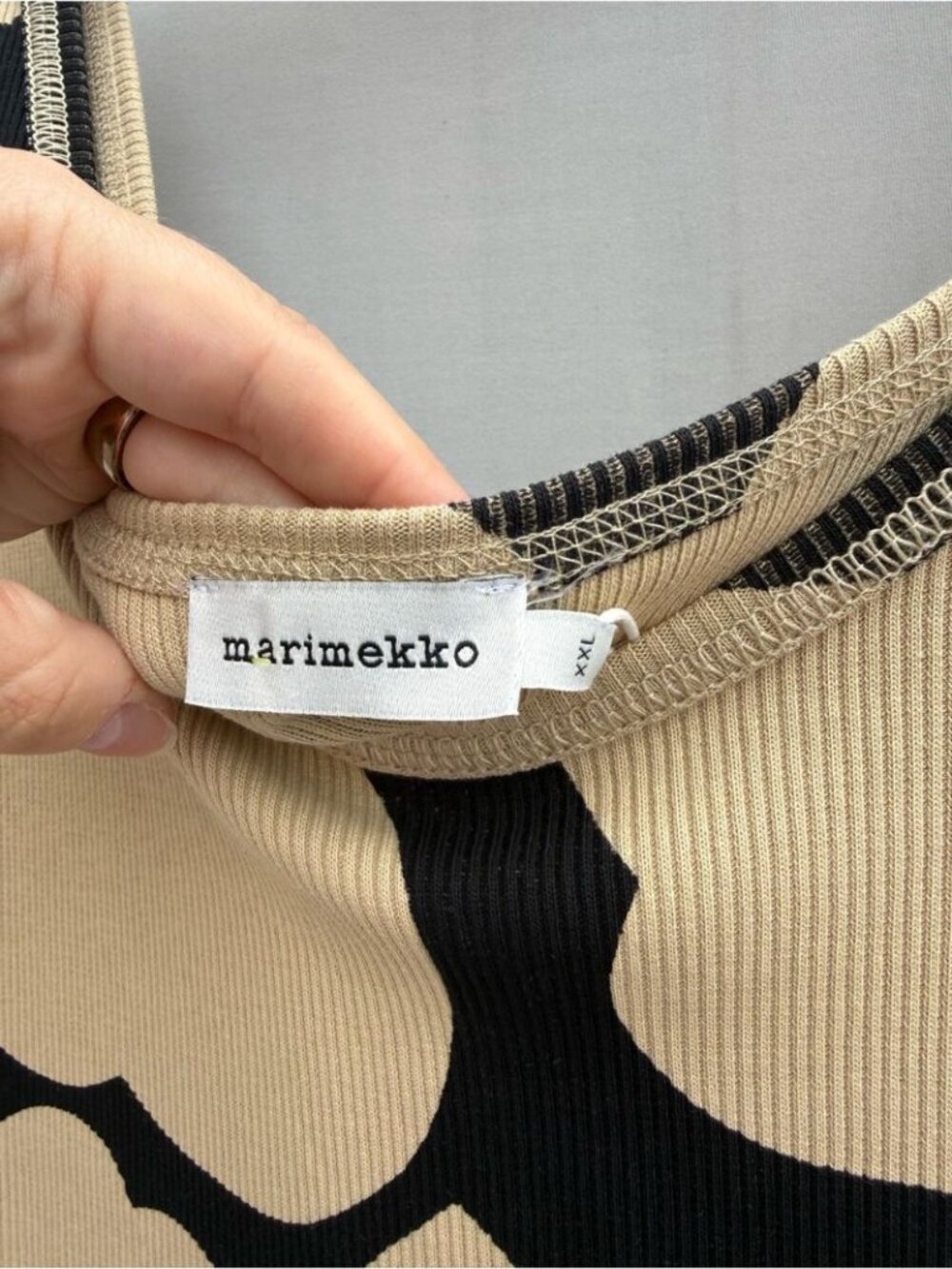 MARIMEKKO Simpukka Unikko Rib Floral Cotton Tank Dress in Beige Black NWT - Picture 5 of 11